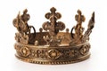 Beautuful shiny crown with medieval ornament and jeewelry. Ancient king or quenn crown. Generated AI.