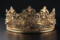 Beautuful shiny crown with medieval ornament and jeewelry. Ancient king or quenn crown. Generated AI.