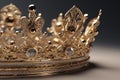 Beautuful shiny crown with medieval ornament and jeewelry. Ancient king or quenn crown. Generated AI.