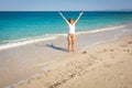 Beauty adult woman excited seaside beach in Greece