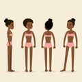 Beauty african american women in underwear,front,back and profile view Royalty Free Stock Photo