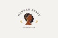 Beauty African boho woman black skin jewelry cosmetic logo design template vector flat