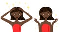 Beauty african woman dissatisfied with her skin. Cartoon style. Vector illustration