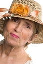 Beauty aged senior woman with summer hat Royalty Free Stock Photo