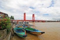 THE BEAUTY OF AMPERA BRIDGE AT MUSI RIVER IN PALEMBANG, INDONESIA