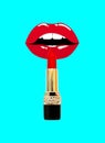 Beauty art picture. Art lips, cigar on color background Royalty Free Stock Photo