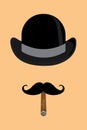 Beauty art picture. Art  top hat, mustache , cigar on color background Royalty Free Stock Photo