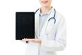 Beauty asian doctor presenting blank digital tablet pad Royalty Free Stock Photo