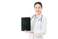 Beauty asian doctor presenting blank digital tablet pad Royalty Free Stock Photo