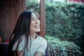 Beauty asian girl`s smiling and looing at happy emotion day Royalty Free Stock Photo