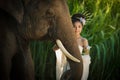 Beauty Asian woman with elephant