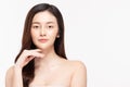 Beauty asian women touching soft chinskin close up face beauty