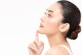 Beauty asian women  touching soft chin portrait face with natural skin and skin care healthy hair and skin close up face beauty Royalty Free Stock Photo