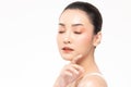 Beauty asian women touching soft chinskin close up face beauty