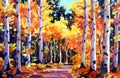 Beauty of Autumn Forest - Acrylic on canvas painting Royalty Free Stock Photo