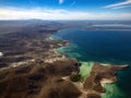 The beauty of Balandra beach in La paz BCS mexico, aerial view from plane before landing Royalty Free Stock Photo