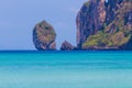 Beauty beach and limestone rocks in Phi Phi islands Royalty Free Stock Photo