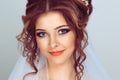 Beauty. Beautiful bride. Close up Portrait wedding makeup and hairstyle Royalty Free Stock Photo
