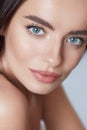 Beauty. Beautiful Woman Close Up Portrait. Young Blue-Eyed Model With Perfect Skin And Natural Daily Makeup. Royalty Free Stock Photo