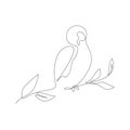 Beauty bird sitting on a tree branch. Cosmetics, eco production logo, continuous line art modern abstract label design