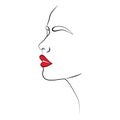 Beauty black silhouette, a woman's face with red lips.