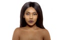 Beauty black skin woman African Ethnic female face. Young african american model with long hair Royalty Free Stock Photo