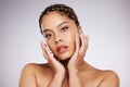 Beauty, black woman portrait and skin care in studio for cosmetics, makeup and dermatology. Face of aesthetic model Royalty Free Stock Photo