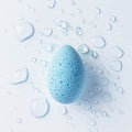 Beauty blender on a white background with water drops.