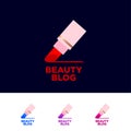 Beauty Blog logo. Lipstick and letters line. Different color schemes.