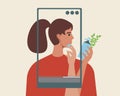 Beauty blogger, organic cosmetics, flat vector stock illustration with shooting video on phone and blog or vlog about natural