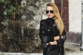 Beauty blond girl in leather jacket Royalty Free Stock Photo