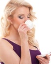 Beauty blond hair girl drinking coffee