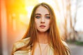 Beauty blond woman at the sunny street Royalty Free Stock Photo