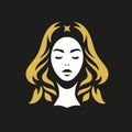 Beauty blonde woman with star golden hair abstract minimalist portrait logo for cosmetic vector flat