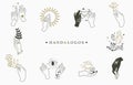 Beauty boho logo collection with hand, rose,crystal,moon,sun,star,eye.Vector illustration for icon,logo,sticker,printable and