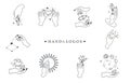 Beauty boho logo collection with hand, rose,crystal,sun,moon,star.Vector illustration for icon,logo,sticker,printable and tattoo