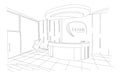 Beauty boutique interior outline sketch with modern design