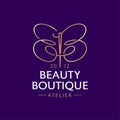 Beauty Boutique logo. Double B like a butterfly with needle and thread. Atelier emblem.