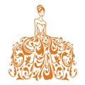 Beauty Bridal Wear Boutique Logo. Wedding Gown Dress Fashion Logo Design Vector Illustration
