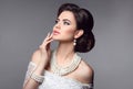 Beauty bride makeup. Elegant fashionable woman portrait. Retro h