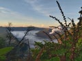 the beauty of the Bromo mountains in the summer on a sunny morning Royalty Free Stock Photo