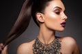 Beauty Brunette Woman with Perfect Makeup. Beautiful Professional Holiday Make-up. Royalty Free Stock Photo