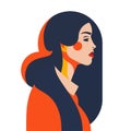 Beauty brunette woman pop art paint orange color abstract portrait minimalist avatar vector flat Royalty Free Stock Photo