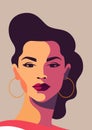 Beauty brunette woman retro hair pastel color portrait feminism power concept poster vector flat