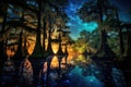 The beauty of Caddo Lake State Park by night travel destination - abstract illustration