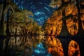 The beauty of Caddo Lake State Park by night travel destination - abstract illustration