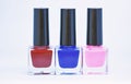 Beauty and care concept. Nail polish white background. Manicure salon. Durability and quality of nail polish coating