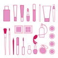 Beauty and care cosmetics red and pink white vector isolated set Royalty Free Stock Photo