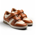 Futuristic Retro Brown And White Sneakers With Tan Soles