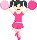 Beauty cheerleader cartoon posing with smile and hand up